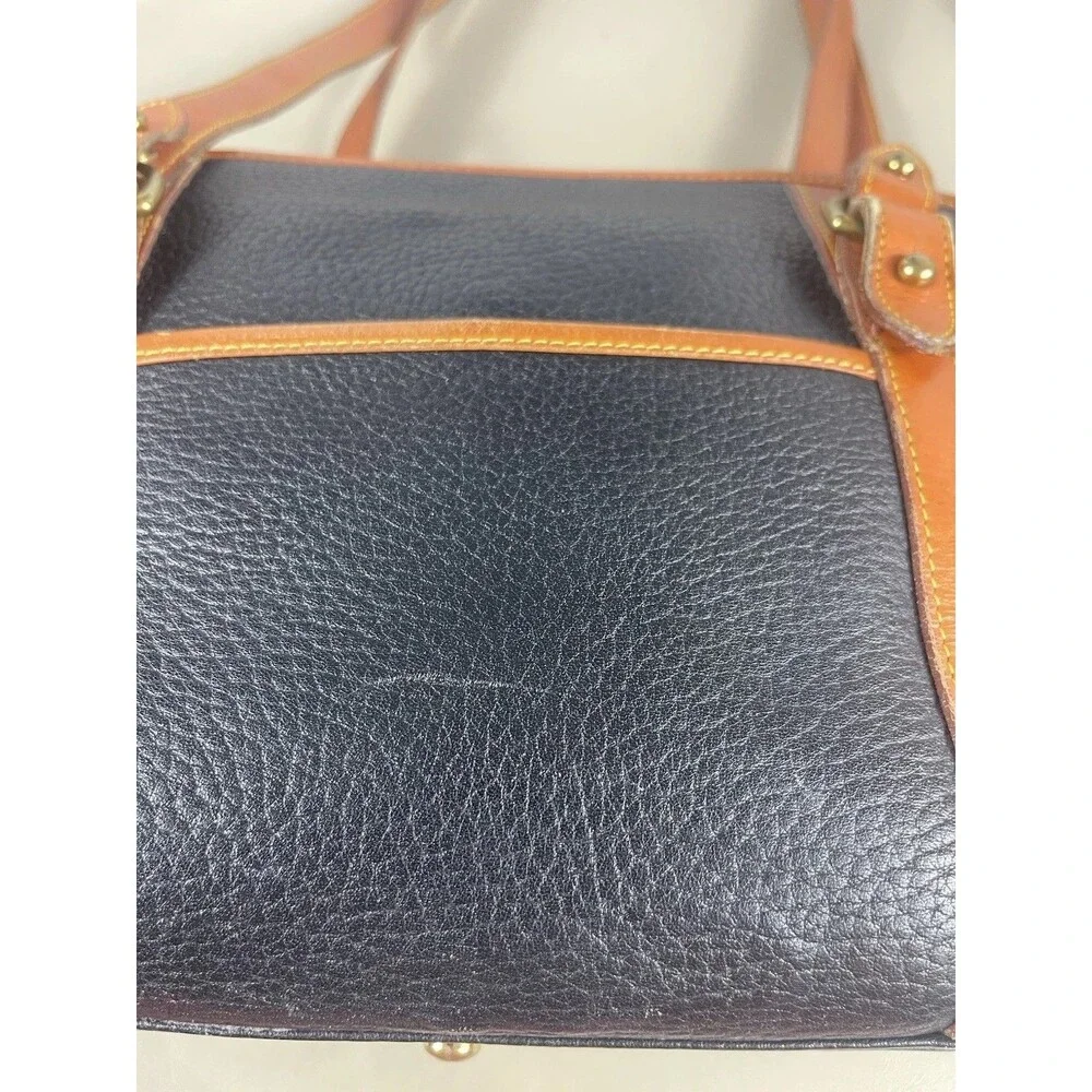 Dooney & Bourke AWL Navy Brown Pebbled Leather Top Handle Satchel Purse Bag 90s